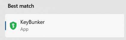 KeyBunker appearing in Windows Start Menu search results
