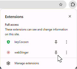 Pinning webSlinger extension to toolbar